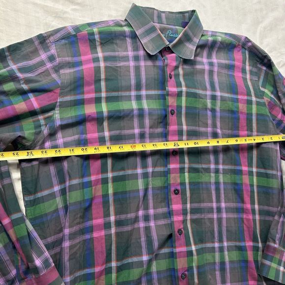 Alan Flusser Long Sleeve Button Up Size XL Plaid Colorful - Picture 4 of 6